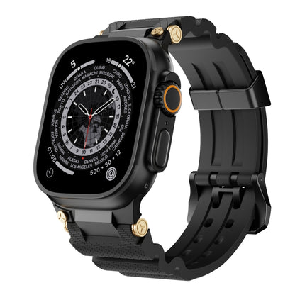 For Apple Watch 46mm / 49mm / 45mm / 44mm Cool Dual-Row Holes Silicone Watch Band(Black Black) by bashfashion