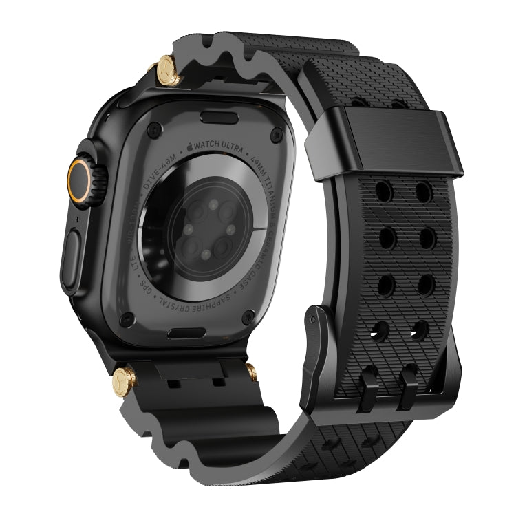 For Apple Watch 46mm / 49mm / 45mm / 44mm Cool Dual-Row Holes Silicone Watch Band(Black Black) by bashfashion