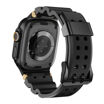 For Apple Watch 46mm / 49mm / 45mm / 44mm Cool Dual-Row Holes Silicone Watch Band(Black Black) by bashfashion