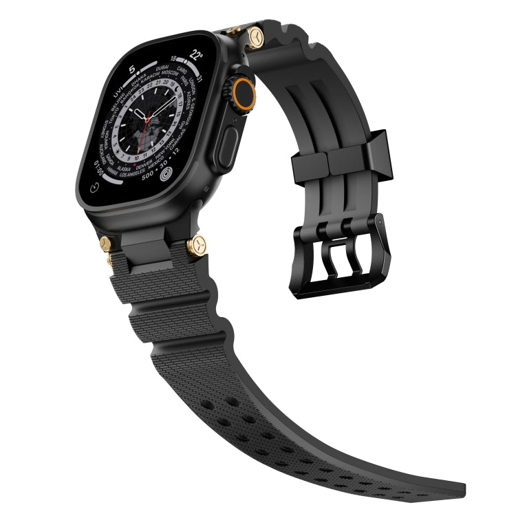 For Apple Watch 46mm / 49mm / 45mm / 44mm Cool Dual-Row Holes Silicone Watch Band(Black Black) by bashfashion