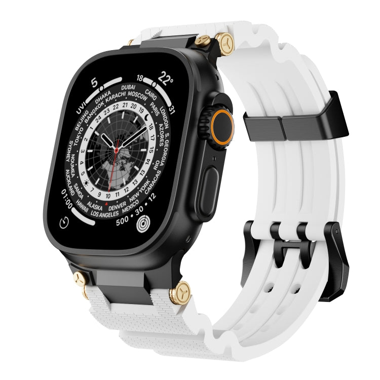 For Apple Watch 46mm / 49mm / 45mm / 44mm Cool Dual-Row Holes Silicone Watch Band(White Black) by bashfashion