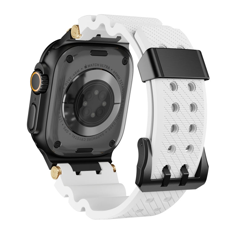 For Apple Watch 46mm / 49mm / 45mm / 44mm Cool Dual-Row Holes Silicone Watch Band(White Black) by bashfashion