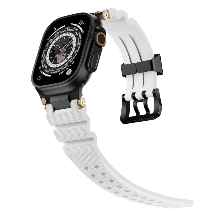 For Apple Watch 46mm / 49mm / 45mm / 44mm Cool Dual-Row Holes Silicone Watch Band(White Black) by bashfashion