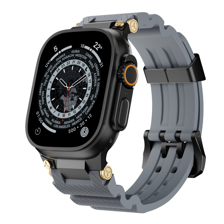 For Apple Watch 46mm / 49mm / 45mm / 44mm Cool Dual-Row Holes Silicone Watch Band(Grey Black) by bashfashion
