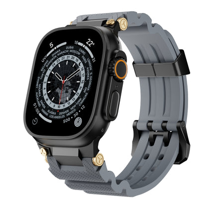 For Apple Watch 46mm / 49mm / 45mm / 44mm Cool Dual-Row Holes Silicone Watch Band(Grey Black) by bashfashion