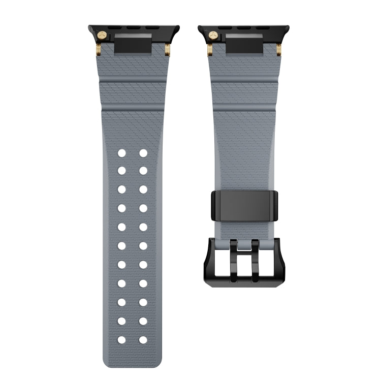 For Apple Watch 46mm / 49mm / 45mm / 44mm Cool Dual-Row Holes Silicone Watch Band(Grey Black) by bashfashion