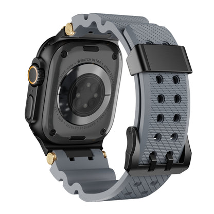 For Apple Watch 46mm / 49mm / 45mm / 44mm Cool Dual-Row Holes Silicone Watch Band(Grey Black) by bashfashion