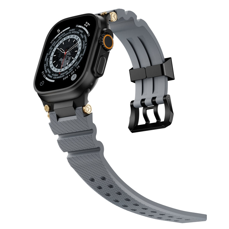 For Apple Watch 46mm / 49mm / 45mm / 44mm Cool Dual-Row Holes Silicone Watch Band(Grey Black) by bashfashion