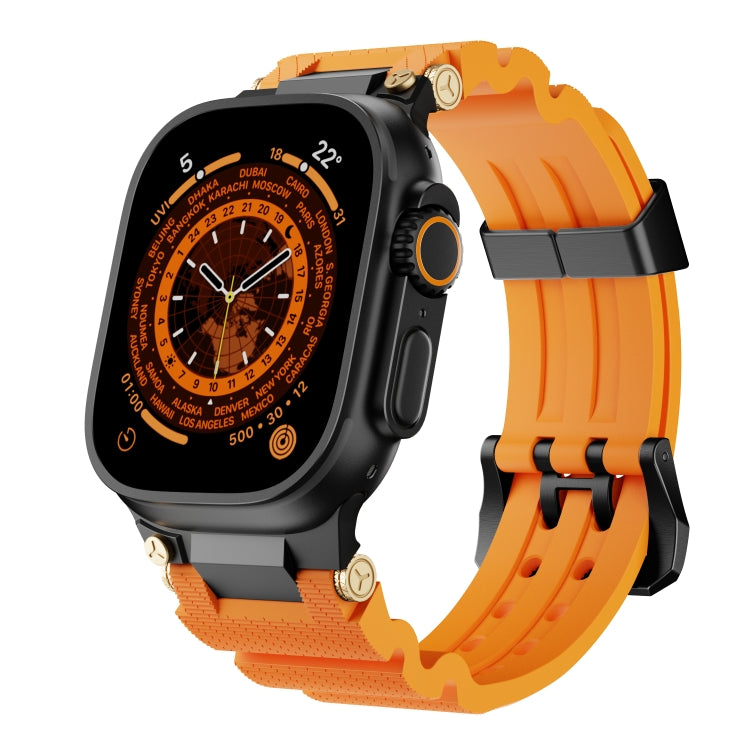 For Apple Watch 46mm / 49mm / 45mm / 44mm Cool Dual-Row Holes Silicone Watch Band(Orange Black) by bashfashion