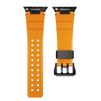 For Apple Watch 46mm / 49mm / 45mm / 44mm Cool Dual-Row Holes Silicone Watch Band(Orange Black) by bashfashion