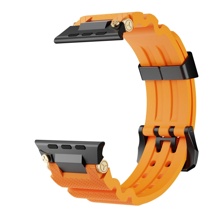 For Apple Watch 46mm / 49mm / 45mm / 44mm Cool Dual-Row Holes Silicone Watch Band(Orange Black) by bashfashion