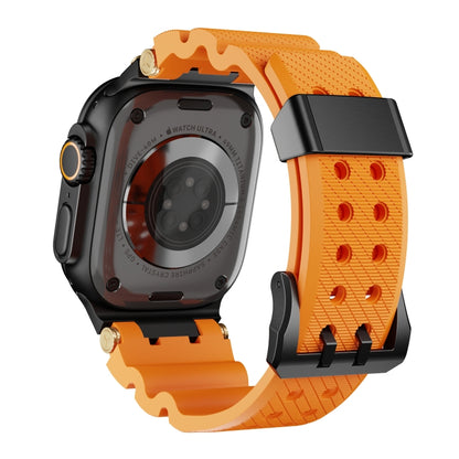 For Apple Watch 46mm / 49mm / 45mm / 44mm Cool Dual-Row Holes Silicone Watch Band(Orange Black) by bashfashion