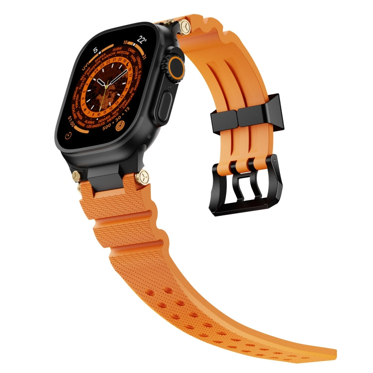 For Apple Watch 46mm / 49mm / 45mm / 44mm Cool Dual-Row Holes Silicone Watch Band(Orange Black) by bashfashion