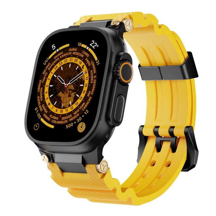 For Apple Watch 46mm / 49mm / 45mm / 44mm Cool Dual-Row Holes Silicone Watch Band(Yellow Black) by bashfashion