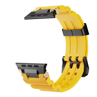 For Apple Watch 46mm / 49mm / 45mm / 44mm Cool Dual-Row Holes Silicone Watch Band(Yellow Black) by bashfashion