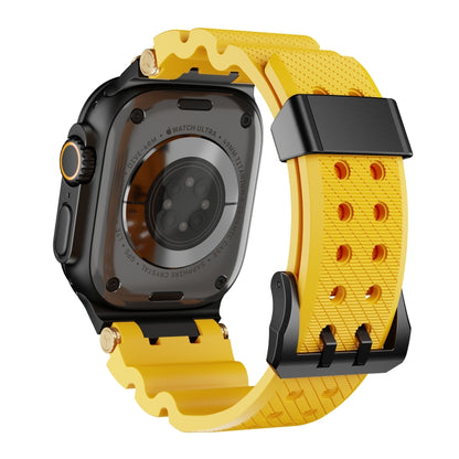For Apple Watch 46mm / 49mm / 45mm / 44mm Cool Dual-Row Holes Silicone Watch Band(Yellow Black) by bashfashion