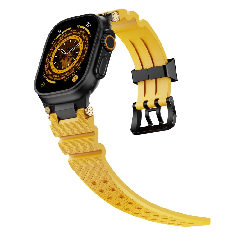 For Apple Watch 46mm / 49mm / 45mm / 44mm Cool Dual-Row Holes Silicone Watch Band(Yellow Black) by bashfashion