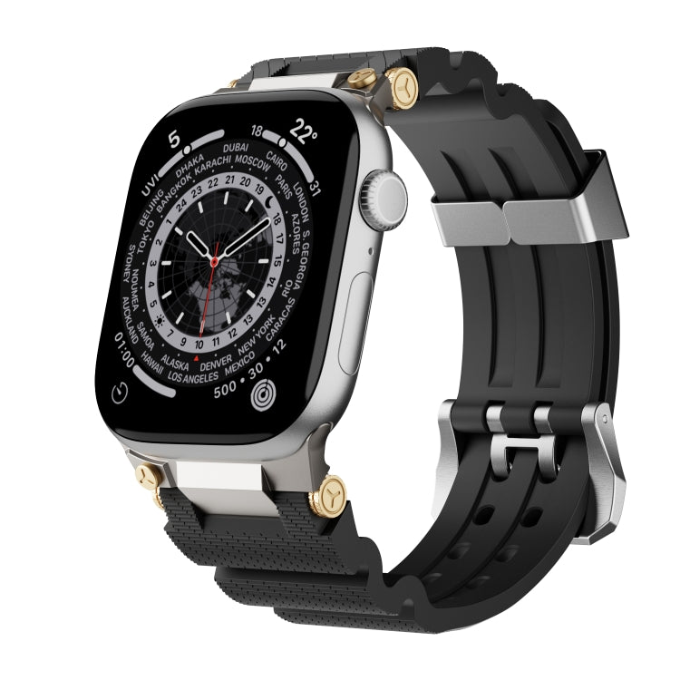 For Apple Watch 42mm / 41mm / 40mm / 38mm Cool Dual-Row Holes Silicone Watch Band(Black Silver) by bashfashion