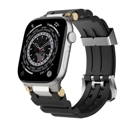 For Apple Watch 42mm / 41mm / 40mm / 38mm Cool Dual-Row Holes Silicone Watch Band(Black Silver) by bashfashion