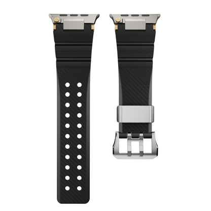 For Apple Watch 42mm / 41mm / 40mm / 38mm Cool Dual-Row Holes Silicone Watch Band(Black Silver) by bashfashion