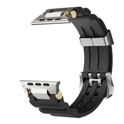 For Apple Watch 42mm / 41mm / 40mm / 38mm Cool Dual-Row Holes Silicone Watch Band(Black Silver) by bashfashion