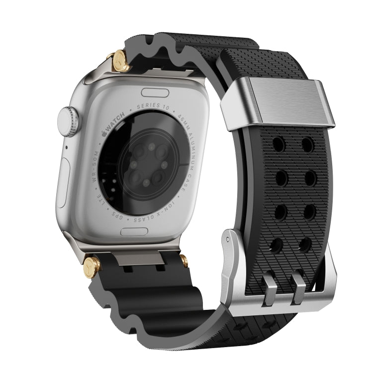 For Apple Watch 42mm / 41mm / 40mm / 38mm Cool Dual-Row Holes Silicone Watch Band(Black Silver) by bashfashion