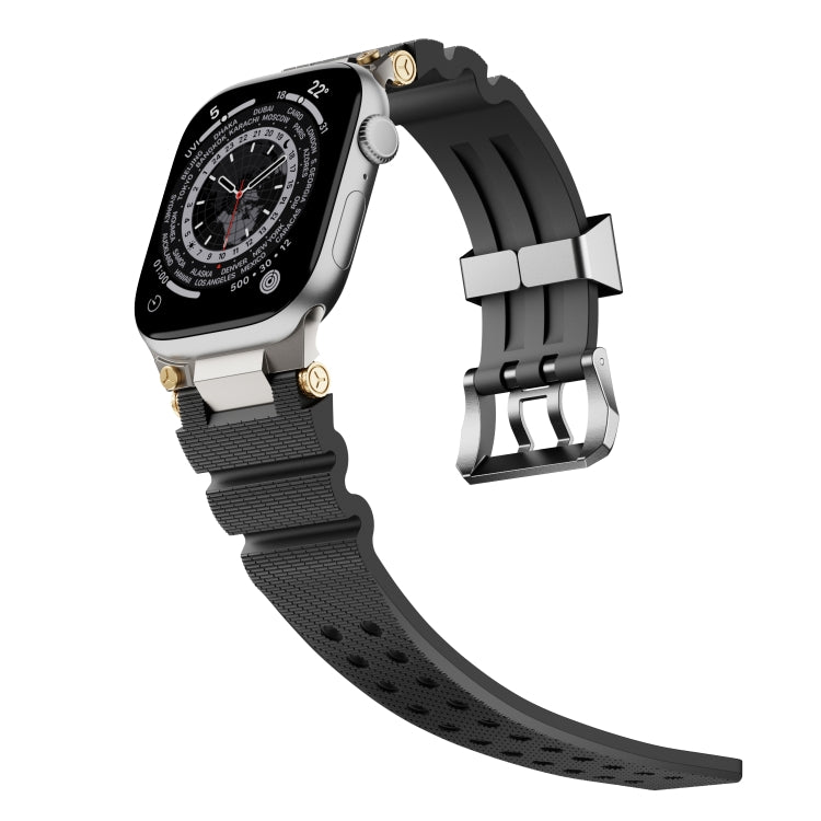 For Apple Watch 42mm / 41mm / 40mm / 38mm Cool Dual-Row Holes Silicone Watch Band(Black Silver) by bashfashion