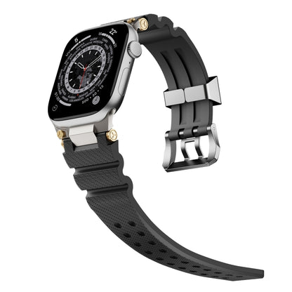 For Apple Watch 42mm / 41mm / 40mm / 38mm Cool Dual-Row Holes Silicone Watch Band(Black Silver) by bashfashion