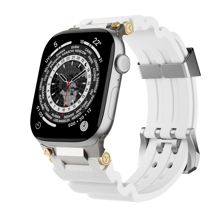 For Apple Watch 42mm / 41mm / 40mm / 38mm Cool Dual-Row Holes Silicone Watch Band(White Silver) by bashfashion