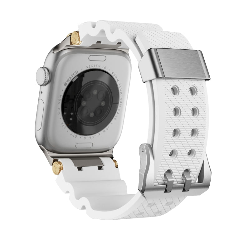 For Apple Watch 42mm / 41mm / 40mm / 38mm Cool Dual-Row Holes Silicone Watch Band(White Silver) by bashfashion