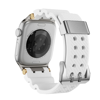 For Apple Watch 42mm / 41mm / 40mm / 38mm Cool Dual-Row Holes Silicone Watch Band(White Silver) by bashfashion