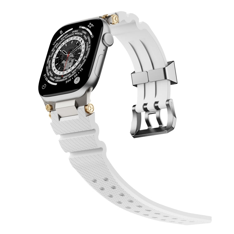 For Apple Watch 42mm / 41mm / 40mm / 38mm Cool Dual-Row Holes Silicone Watch Band(White Silver) by bashfashion
