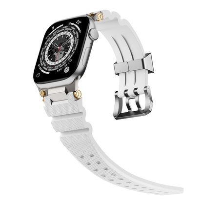 For Apple Watch 42mm / 41mm / 40mm / 38mm Cool Dual-Row Holes Silicone Watch Band(White Silver) by bashfashion