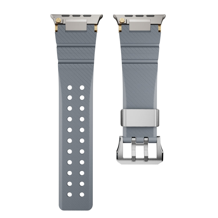 For Apple Watch 42mm / 41mm / 40mm / 38mm Cool Dual-Row Holes Silicone Watch Band(Grey Silver) by bashfashion