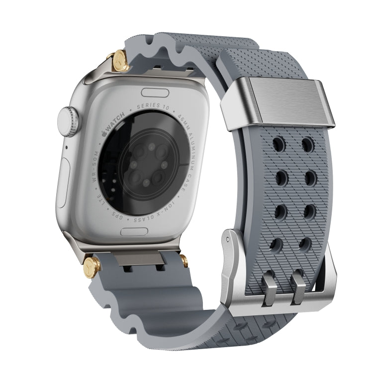 For Apple Watch 42mm / 41mm / 40mm / 38mm Cool Dual-Row Holes Silicone Watch Band(Grey Silver) by bashfashion