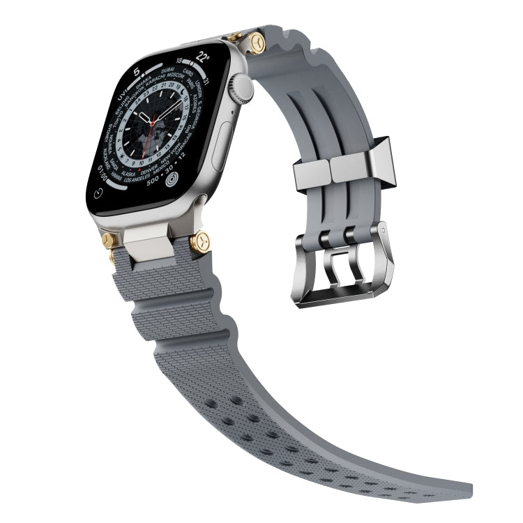 For Apple Watch 42mm / 41mm / 40mm / 38mm Cool Dual-Row Holes Silicone Watch Band(Grey Silver) by bashfashion