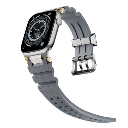 For Apple Watch 42mm / 41mm / 40mm / 38mm Cool Dual-Row Holes Silicone Watch Band(Grey Silver) by bashfashion