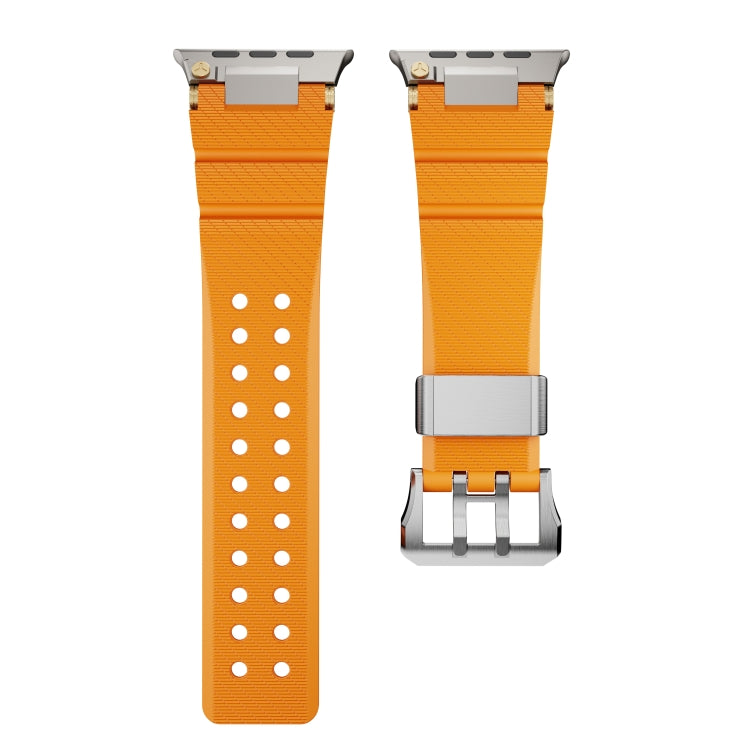 For Apple Watch 42mm / 41mm / 40mm / 38mm Cool Dual-Row Holes Silicone Watch Band(Orange Silver) by bashfashion