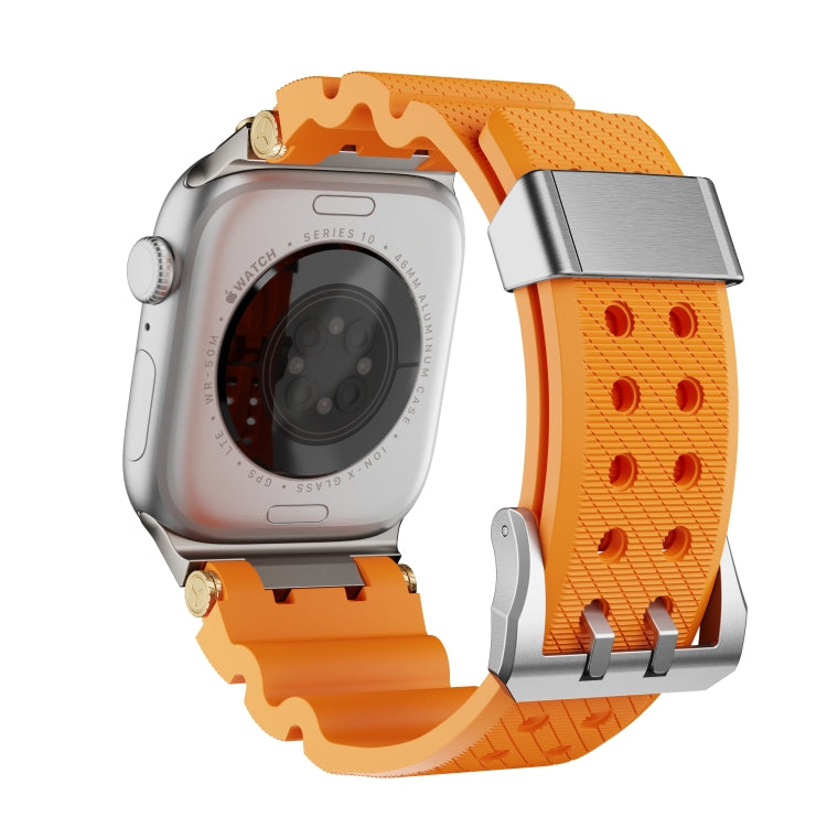 For Apple Watch 42mm / 41mm / 40mm / 38mm Cool Dual-Row Holes Silicone Watch Band(Orange Silver) by bashfashion