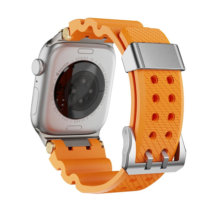 For Apple Watch 42mm / 41mm / 40mm / 38mm Cool Dual-Row Holes Silicone Watch Band(Orange Silver) by bashfashion