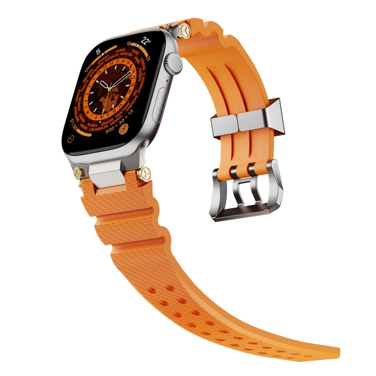For Apple Watch 42mm / 41mm / 40mm / 38mm Cool Dual-Row Holes Silicone Watch Band(Orange Silver) by bashfashion