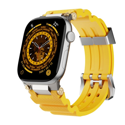 For Apple Watch 42mm / 41mm / 40mm / 38mm Cool Dual-Row Holes Silicone Watch Band(Yellow Silver) by bashfashion