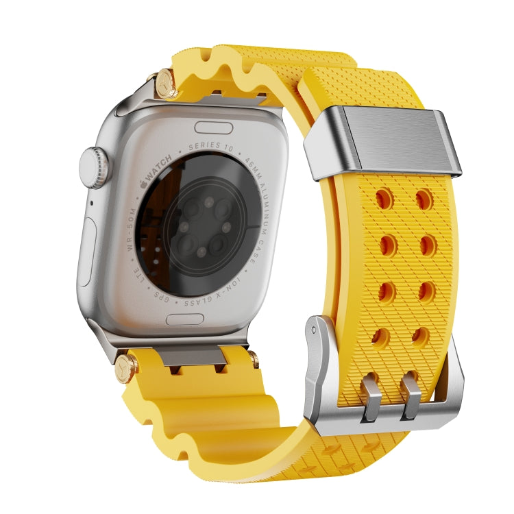 For Apple Watch 42mm / 41mm / 40mm / 38mm Cool Dual-Row Holes Silicone Watch Band(Yellow Silver) by bashfashion