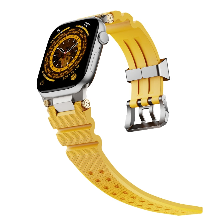 For Apple Watch 42mm / 41mm / 40mm / 38mm Cool Dual-Row Holes Silicone Watch Band(Yellow Silver) by bashfashion