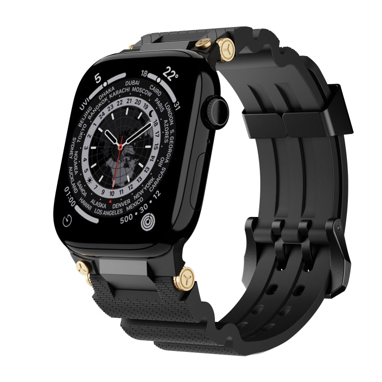 For Apple Watch 42mm / 41mm / 40mm / 38mm Cool Dual-Row Holes Silicone Watch Band(Black Black) by bashfashion
