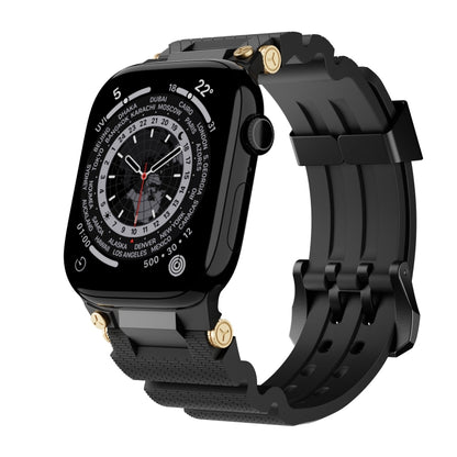 For Apple Watch 42mm / 41mm / 40mm / 38mm Cool Dual-Row Holes Silicone Watch Band(Black Black) by bashfashion