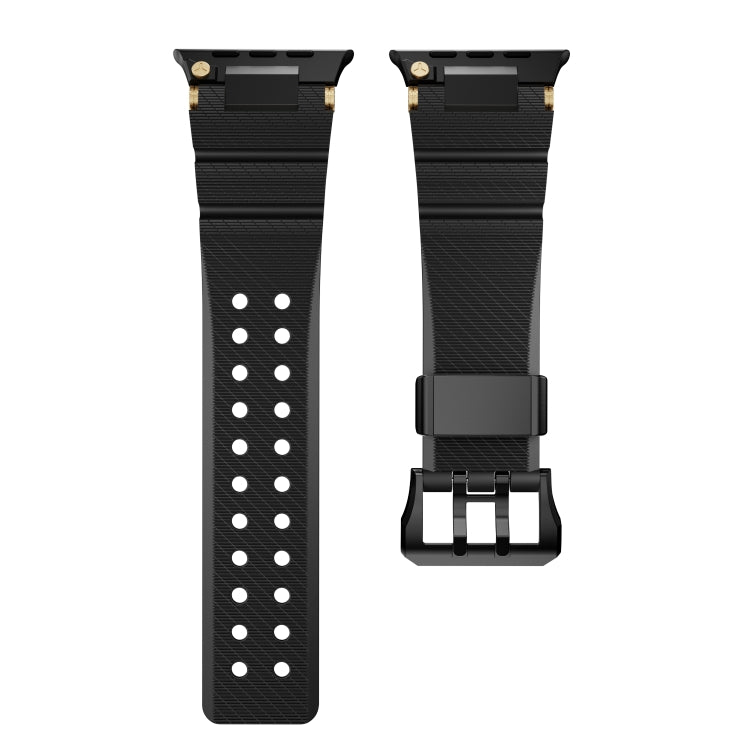 For Apple Watch 42mm / 41mm / 40mm / 38mm Cool Dual-Row Holes Silicone Watch Band(Black Black) by bashfashion