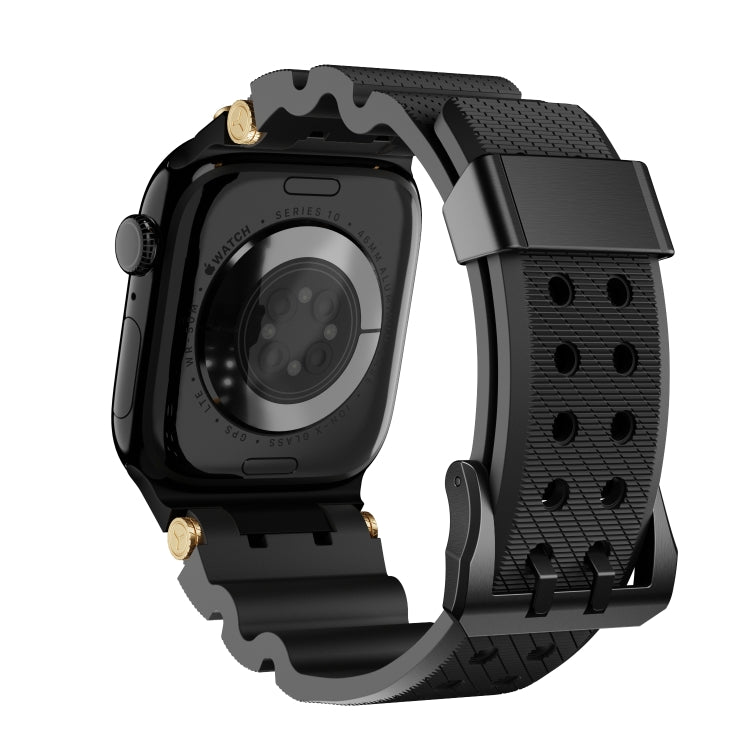 For Apple Watch 42mm / 41mm / 40mm / 38mm Cool Dual-Row Holes Silicone Watch Band(Black Black) by bashfashion