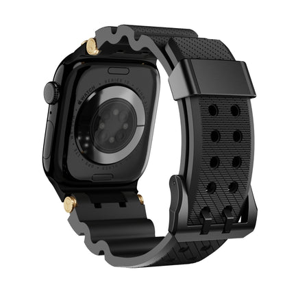For Apple Watch 42mm / 41mm / 40mm / 38mm Cool Dual-Row Holes Silicone Watch Band(Black Black) by bashfashion