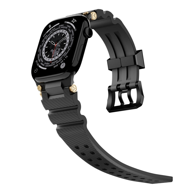 For Apple Watch 42mm / 41mm / 40mm / 38mm Cool Dual-Row Holes Silicone Watch Band(Black Black) by bashfashion